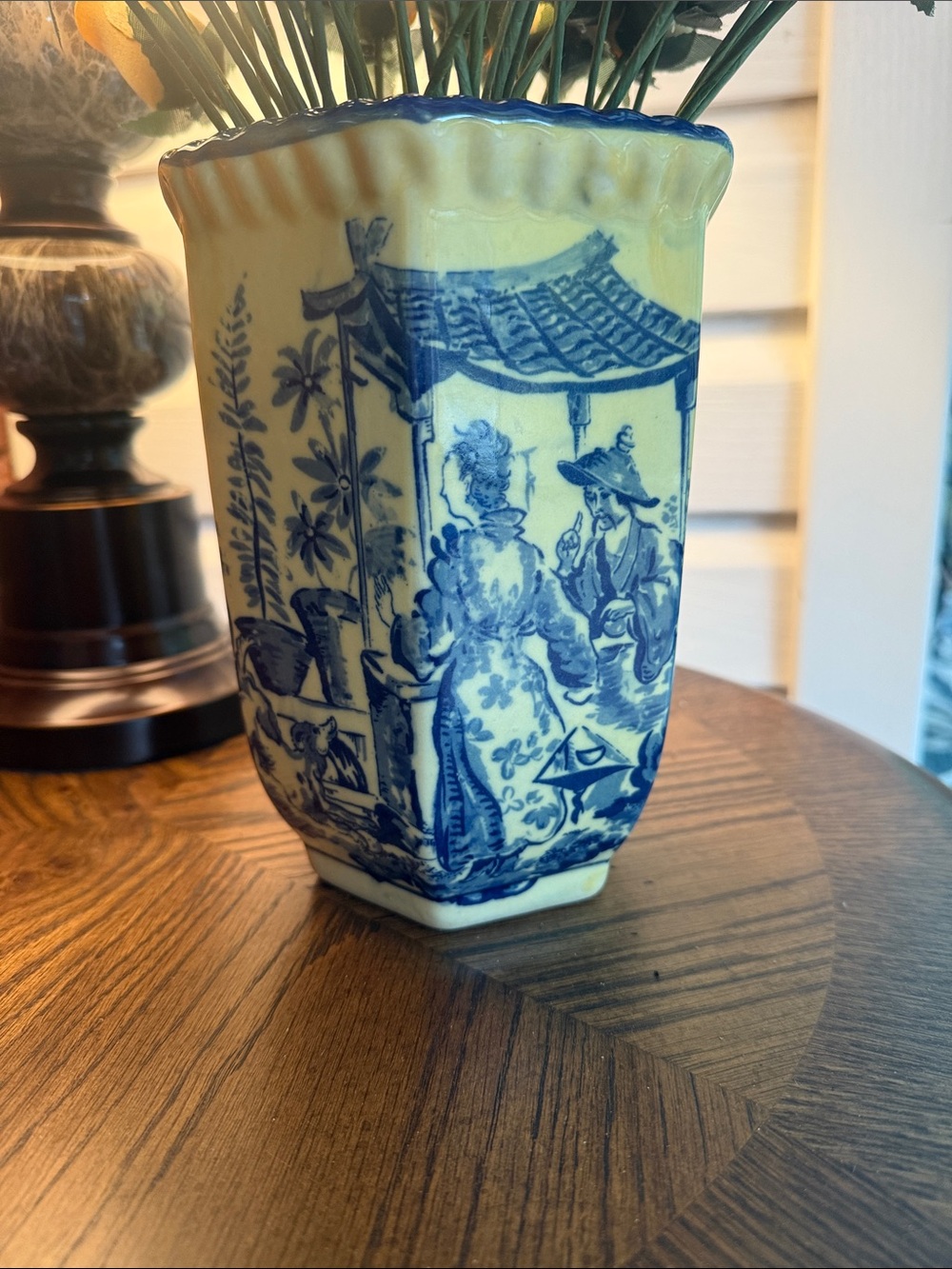 Blue and Cream Decorative Porcelain Vase - Elegant Home Art Accent